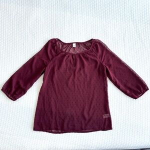 Old Navy maroon Swiss dot sheer 3/4 sleeve blouse